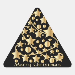 Elegant Script Merry Christmas Gold Star Black Triangle Sticker
