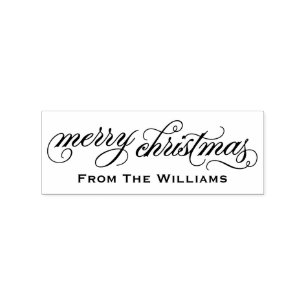 Elegant Script Merry Christmas Personalised Rubber Stamp