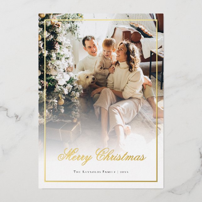 Elegant Script Merry Christmas Photo Gold (Front)