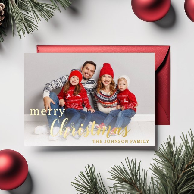 Elegant Script Merry Christmas Photo Gold (Elegant Script Merry Christmas Photo Gold Foil Holiday Card)