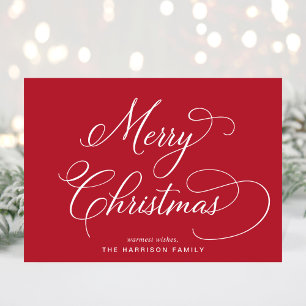 Elegant Script Merry Christmas Red Holiday Card