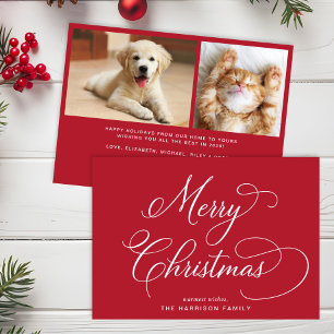 Elegant Script Merry Christmas Red Photo Holiday Card