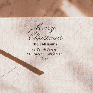 Elegant Script Merry Christmas Return Address Rubber Stamp