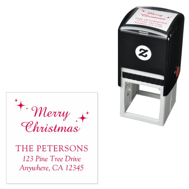 Elegant Script Merry Christmas Return Address Self-inking Stamp (In Situ)