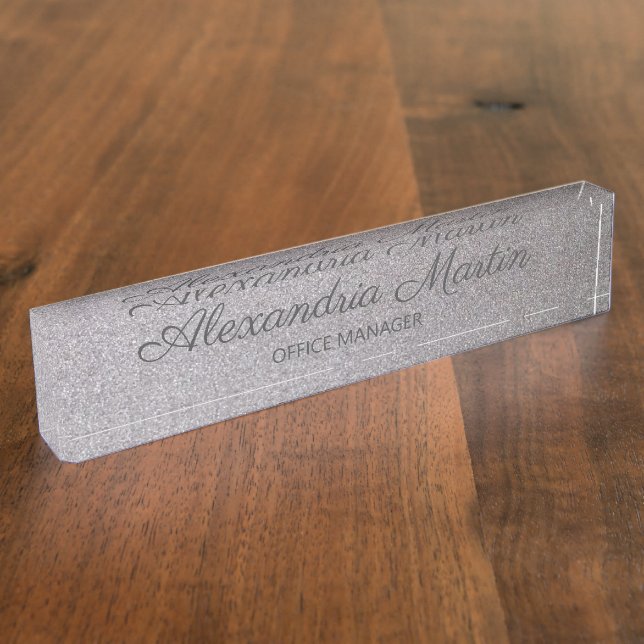 Elegant Script Metallic Silver Name Job Title Nameplate (Side)