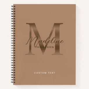 Elegant Script Metallic Taupe Brown Gold Monogram Notebook
