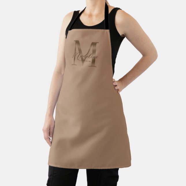 Elegant Script Metallic Taupe Gold Monogram Apron (Insitu)
