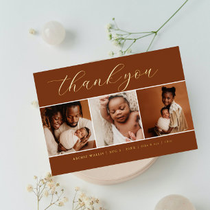 Elegant Script Minimal 3 Photo New Baby Thank You
