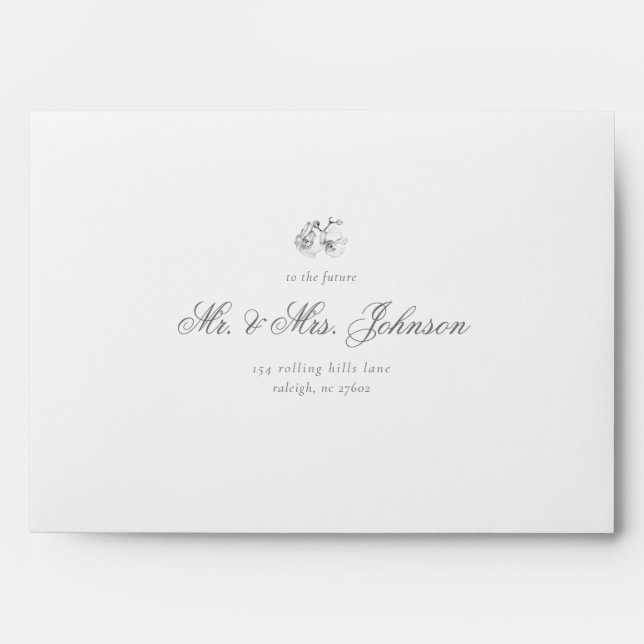 Elegant Script Minimal BW Return Address Wedding Envelope (Front)