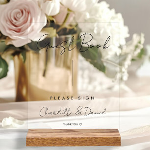 Elegant Script, Minimal, Heart, Guestbook   Acrylic Sign