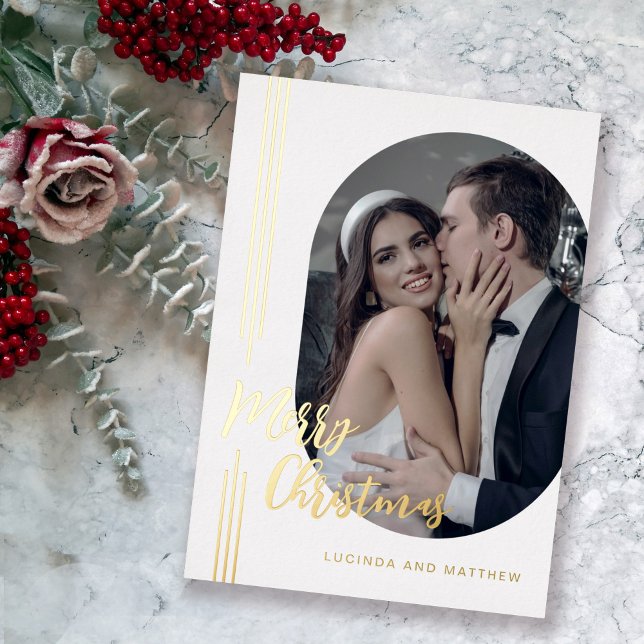 Elegant Script Minimal Photo Merry Christmas (Elegant holiday card with real gold foil!)
