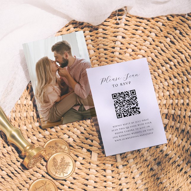 Elegant Script Minimal Photo QR Code Wedding RSVP Enclosure Card (Creator Uploaded)
