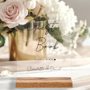 Elegant Script, Minimal, Wedding Guestbook   Acrylic Sign