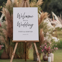 Elegant Script Minimal White Wedding Welcome Sign