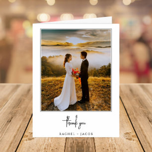 Elegant Script Minimalist 2-Photo Wedding Thank You Card