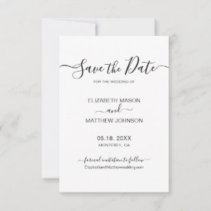 Elegant Script Minimalist Black and White Wedding  Save The Date