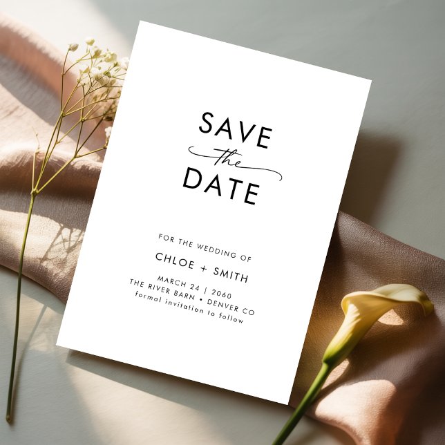 Elegant Script Minimalist Black and White Wedding Save The Date (Creator Uploaded)
