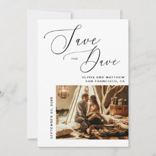Elegant Script Minimalist Clean Photo Wedding Save The Date