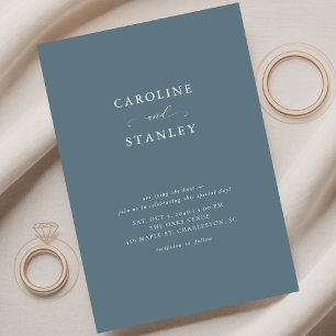 Elegant Script Minimalist Dusty Blue Wedding Invitation