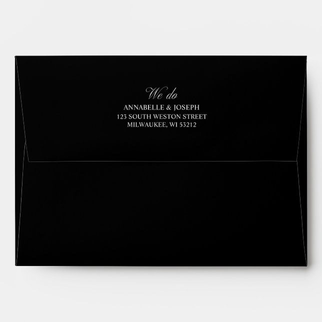 Elegant Script Minimalist Formal Black Wedding Envelope (Back (Top Flap))