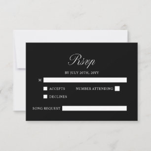 Elegant Script Minimalist Formal Black Wedding RSVP Card