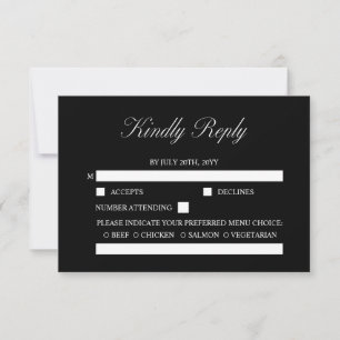 Elegant Script Minimalist Formal Black Wedding RSVP Card