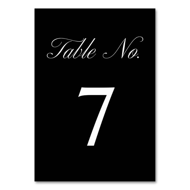 Elegant Script Minimalist Formal Black Wedding Table Number (Front)