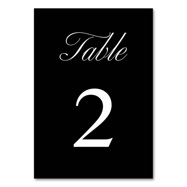Elegant Script Minimalist Formal Black Wedding Table Number (Front)