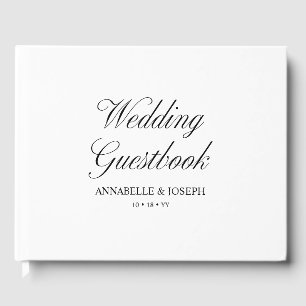 Elegant Script Minimalist Formal White Wedding Guest Book