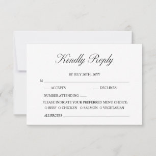 Elegant Script Minimalist Formal White Wedding RSVP Card