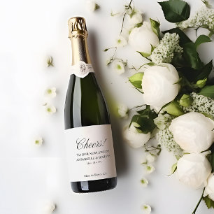 Elegant Script Minimalist Formal White Wedding Sparkling Wine Label
