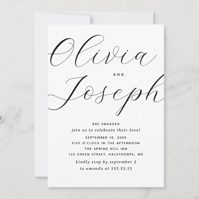 Elegant Script & Minimalist Photo Engagement Party Invitation (Front)