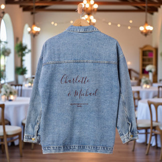 Elegant Script Minimalist Wedding Denim Jacket