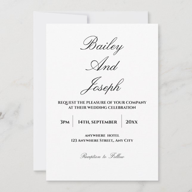 Elegant Script Minimalist Wedding Invitation (Front)