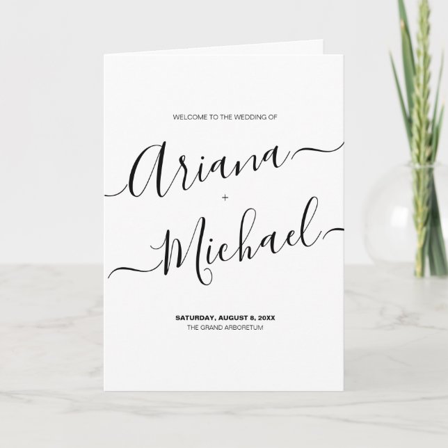 Elegant script Minimalist Wedding Party & Schedule Programme (Front)