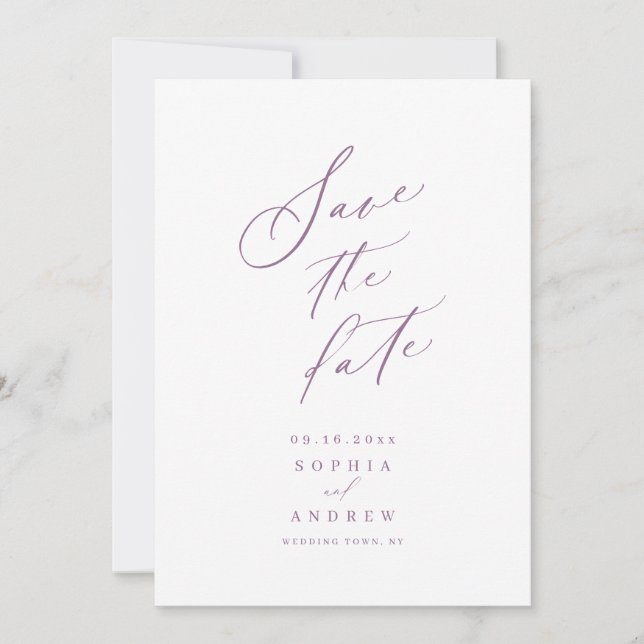 Elegant script minimalist wedding save the date (Front)