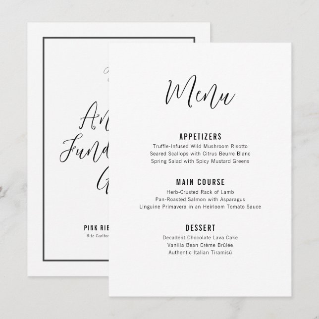 Elegant Script Minimalistic Formal Gala Dinner Menu (Front/Back)