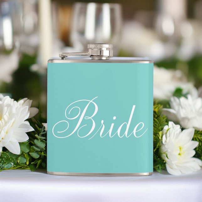 Elegant Script Mint Green Bride Hip Flask (Creator Uploaded)