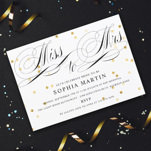 Elegant Script Miss to Mrs. Confetti Bridal Shower Invitation