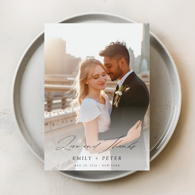 Elegant Script Modern 2 Photo Wedding Thank You Card (Creator Uploaded)