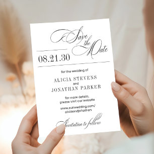 Elegant script modern balck and white wedding save the date