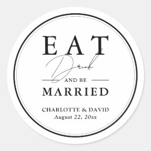 Elegant Script Modern Black and White Wedding Classic Round Sticker