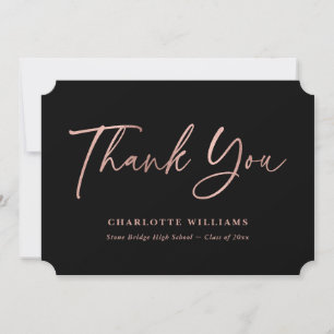 Elegant Script Modern Black Rose Gold Graduation Thank You Card