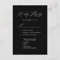Elegant Script Modern Black Simple Wedding RSVP