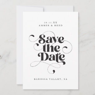 Elegant Script Modern Black White Art Design  Save The Date
