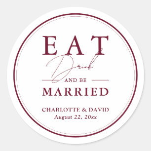 Elegant Script Modern Burgundy Red Wedding Classic Round Sticker