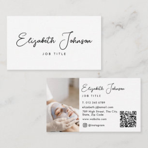 Elegant Script Modern Chic Photo QR Code Business Card