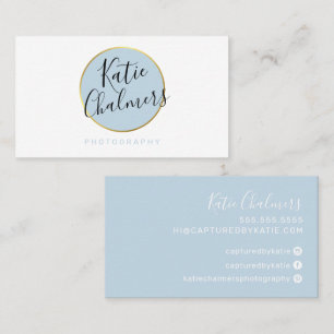 ELEGANT script modern chic pretty gold baby blue Business Card