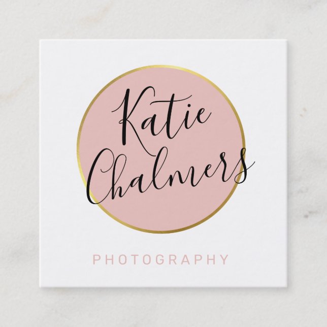 ELEGANT script modern chic pretty gold blush pink Square Business Card (Front)