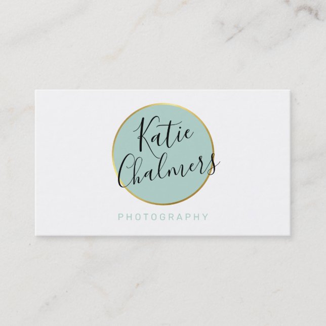 ELEGANT script modern chic pretty gold mint green Business Card (Front)